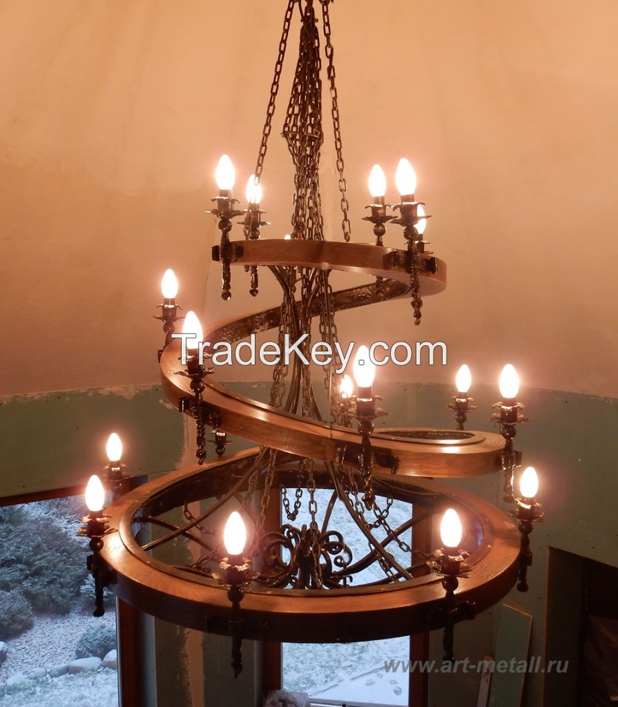 Wrought iron spiral chandelier.