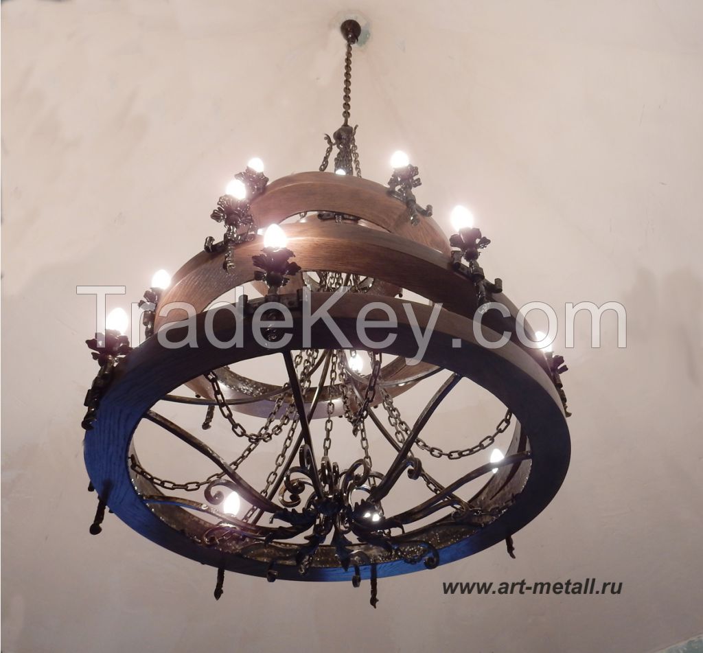 Wrought iron spiral chandelier.