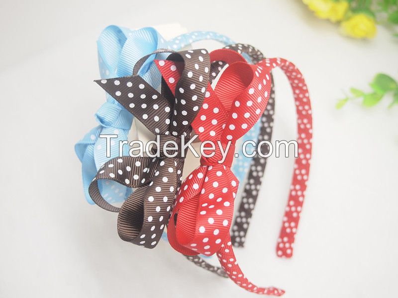 Polka Dots Grosgrain Ribbon Headbands with Hair Bows