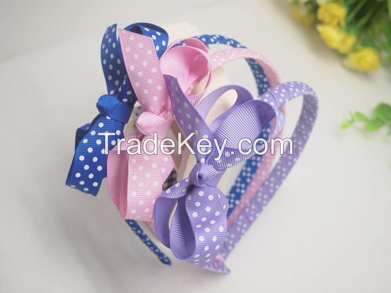 Polka Dots Grosgrain Ribbon Headbands with Hair Bows