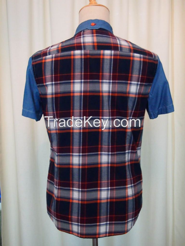 Check Denim 100% Cotton 2015Fashion NEW Men's short sleeve shirt