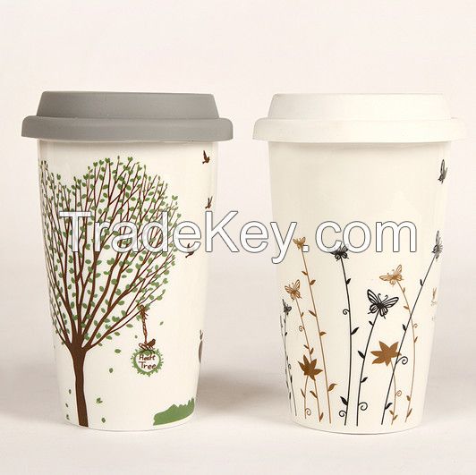 Porcelain travel mug with silica cover