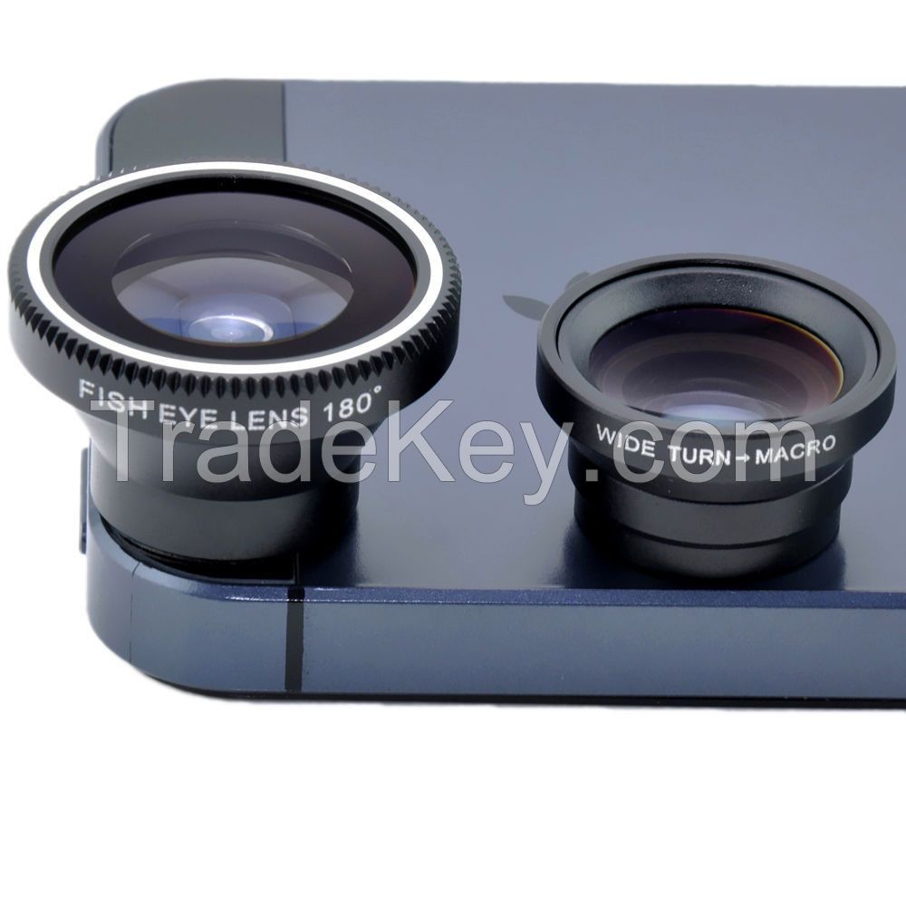 Magnetic 3in1 Fisheye fish eye Lens + Wide Angle + Macro Mobile Phone Lens photo Kit Set for iPhone 4 4S 5 5S 6 plus Samsung S4 Note2