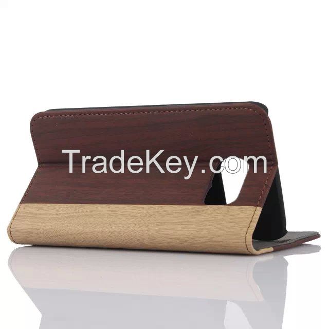 Business Elegant High Quality New 2015 fashion Retro Luxury Wood Grain Wallet Case for Samsung Galaxy S6 G9200 With Card Slot