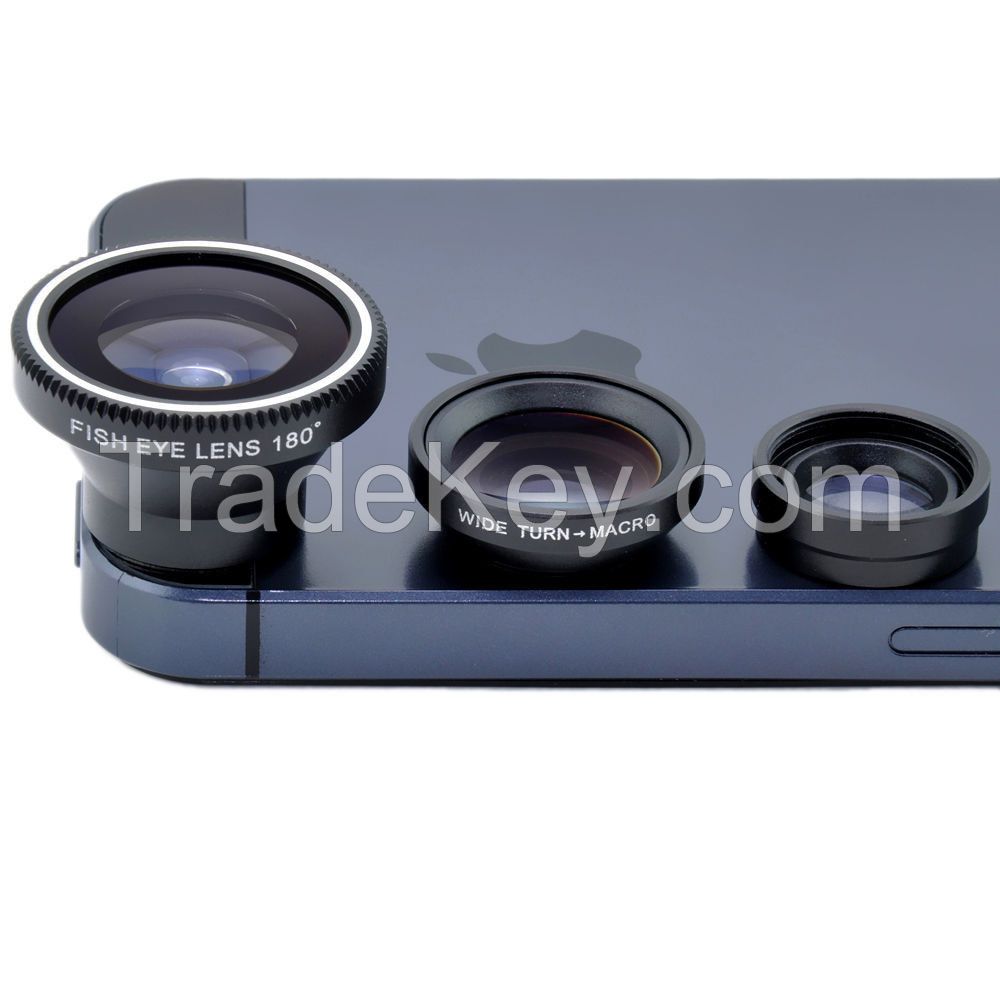 Magnetic 3in1 Fisheye fish eye Lens + Wide Angle + Macro Mobile Phone Lens photo Kit Set for iPhone 4 4S 5 5S 6 plus Samsung S4 Note2