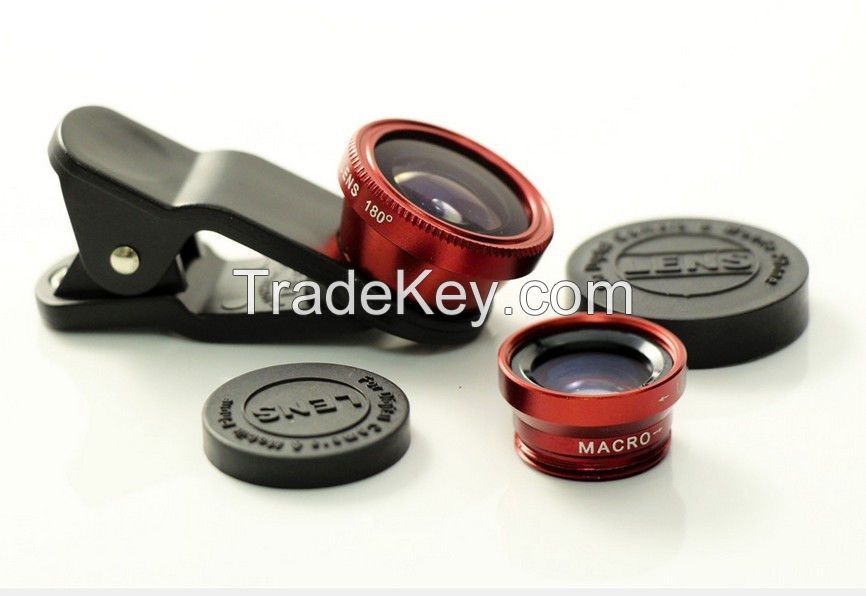 Universal 3 In 1 Clip-on Fish Eye Macro Wide Angle Mobile Phone Lens Camera kit for iPhone 4 5 6 Samsung S4 S5 note2 3 4 Nokia