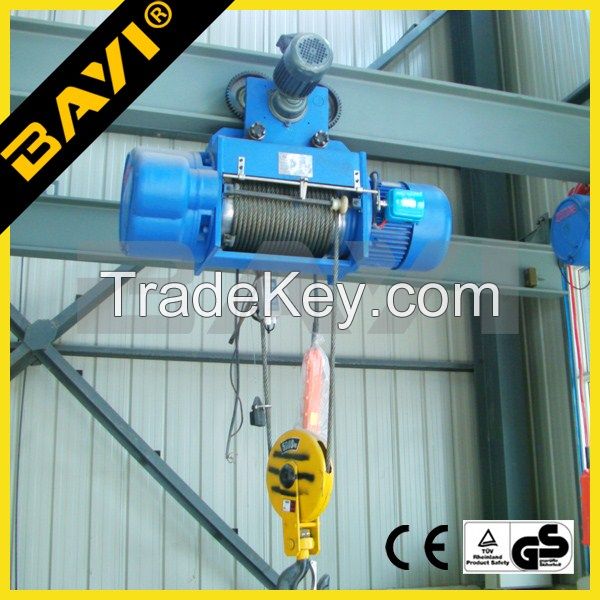 High quality I Ton Electric wire rope hoist With Electric Trolley 