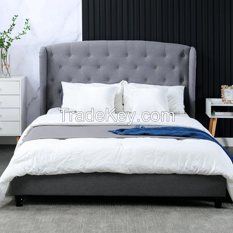 Luxury Bedroom Furniture Modern Hotel Bed King Queen Size Double Bed Base Wood Bed Supplier