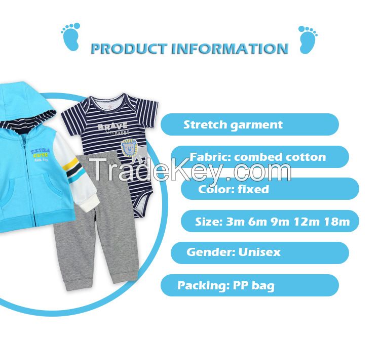 Romper jacket and pants set 3pcs infant clothing rompers wholesale baby boys clothes set