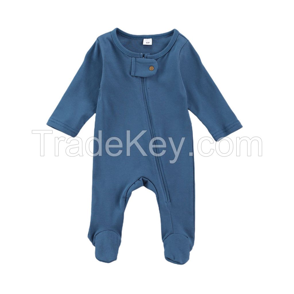 Leesourcing 100% organic cotton fiber jumpsuit long sleeves with zipper baby rompers