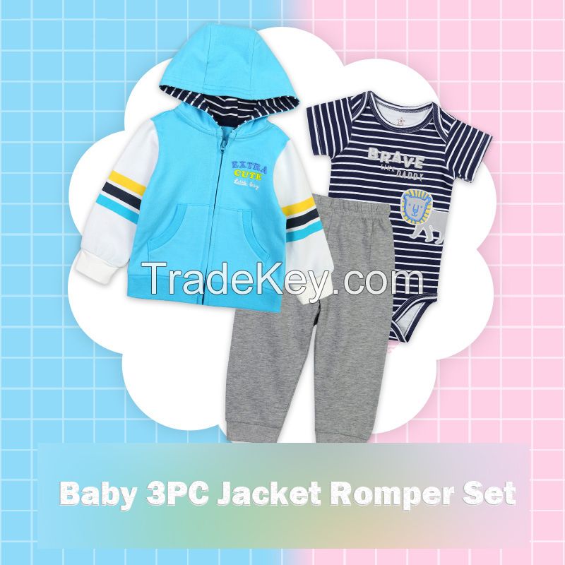 Romper jacket and pants set 3pcs infant clothing rompers wholesale baby boys clothes set