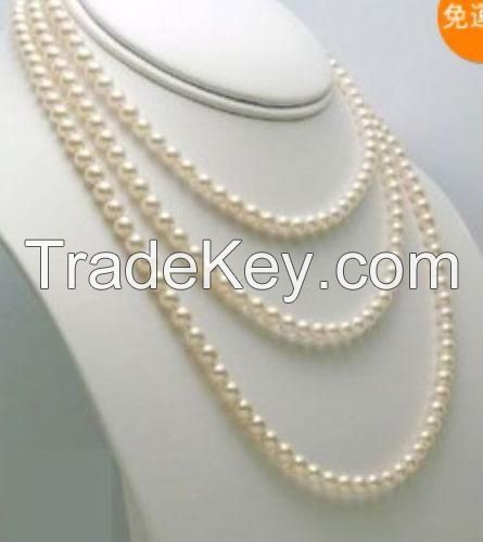 7-8mm 60" long Genuine white freshwater pearl necklace