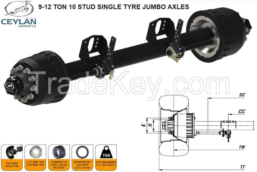 SINGLE  AND DOUBLE TYRE JUMBO TRAILER AXLES