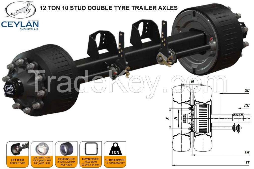 DOUBLE TYRE TRAILER AXLES