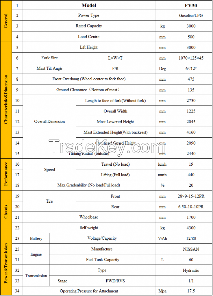 Gasoline LPG Forklift Truck2.0t/2.5t/3.0t/3.5t 