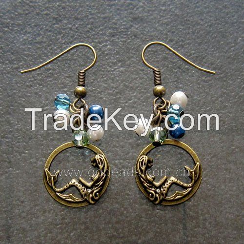 Retro Style brass alloy owls shape hooped earrings