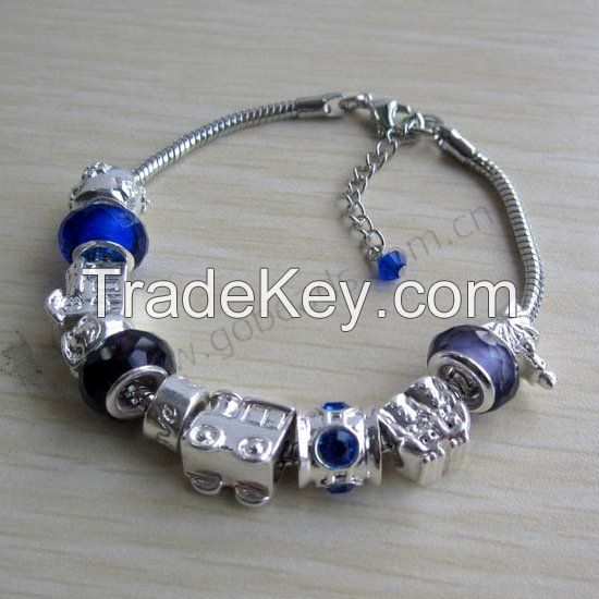 Pandora style beads with metal charms bangle bracelet