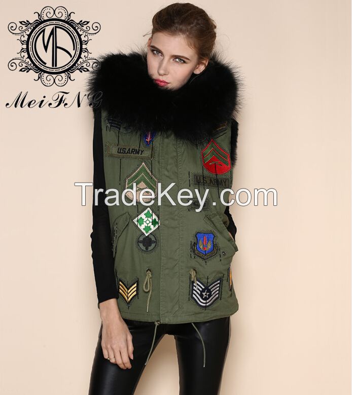 2015 Womens Winter Warm Raccoon Fur Short sleeveless cheap fur Vest