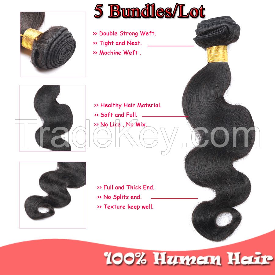 6A Malaysia Virgin Hair Body Wave Human Hair Extension Rosa Hair Products Human Hair Weave5Pcs/lot Natural Color Double Weft