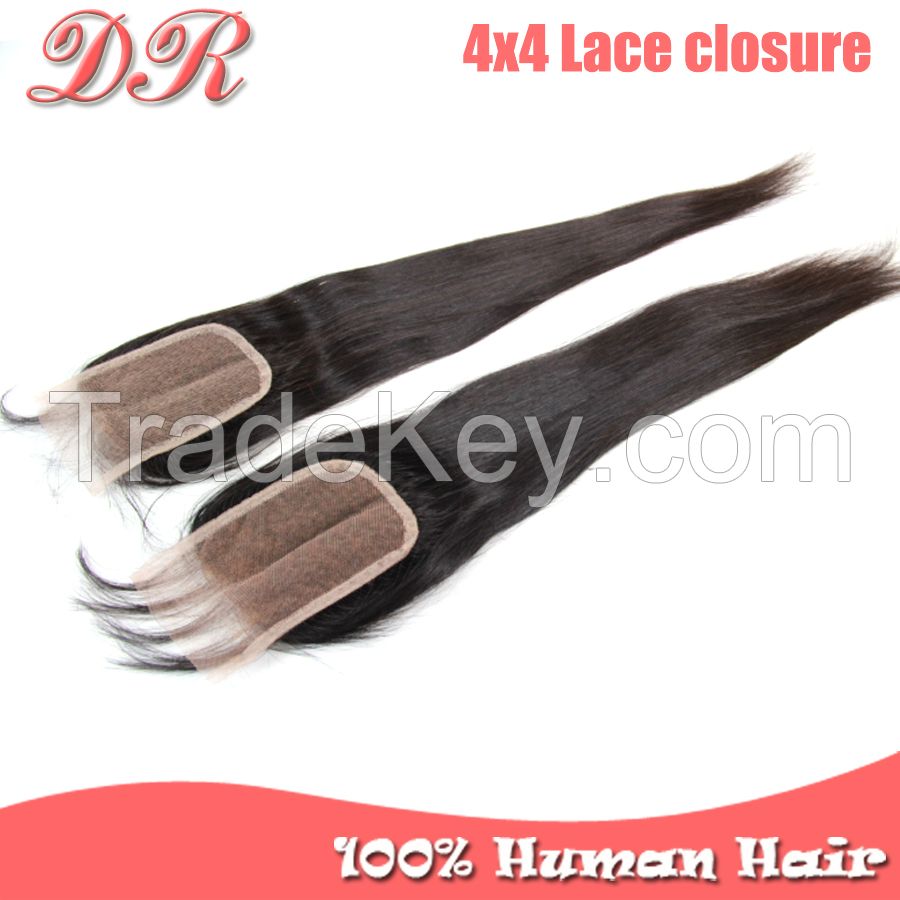 Cheap 6A Grade Virgin Brazilian Closure 4X4 Swiss Lace Brazilian Virgin Hair Closure Silk Straight Middle/Free Part Lace Closure