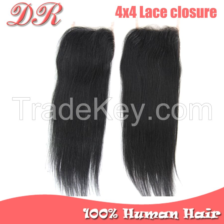 Cheap 6A Grade Virgin Brazilian Closure 4X4 Swiss Lace Brazilian Virgin Hair Closure Silk Straight Middle/Free Part Lace Closure