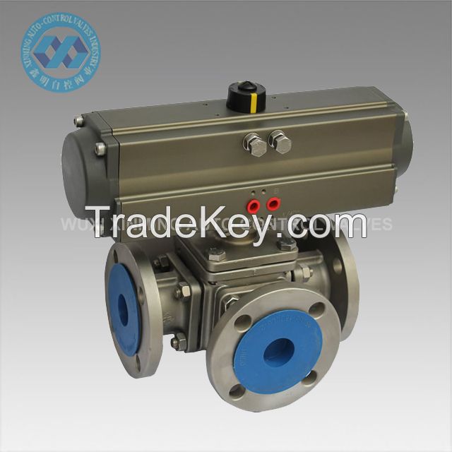 Three Way Ball Valve with Pneumatic Actuator