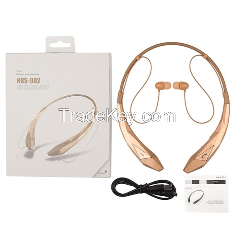 New HBS-902 Stereo Bluetooth headphone With mic Unique wireless sports neckband Headset