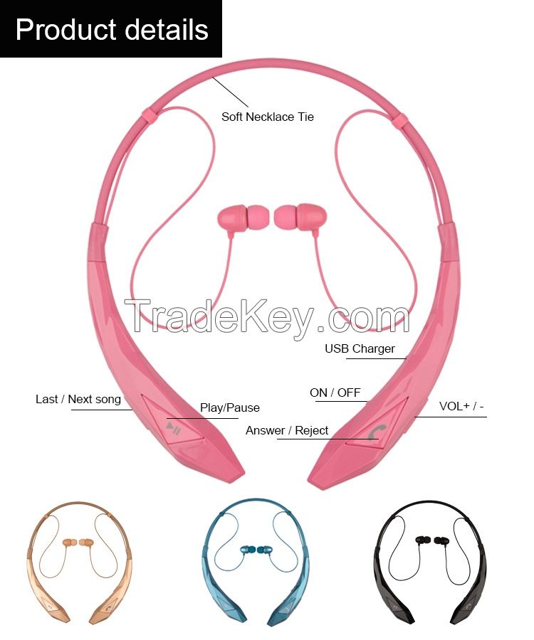 New HBS-902 Stereo Bluetooth headphone With mic Unique wireless sports neckband Headset