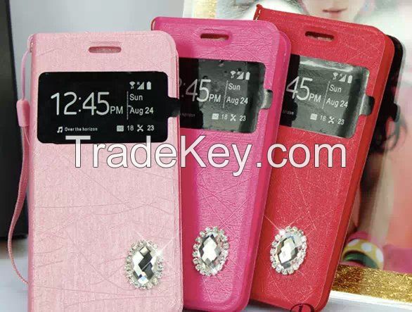 PU rhinestone cell phone cases with visulization window