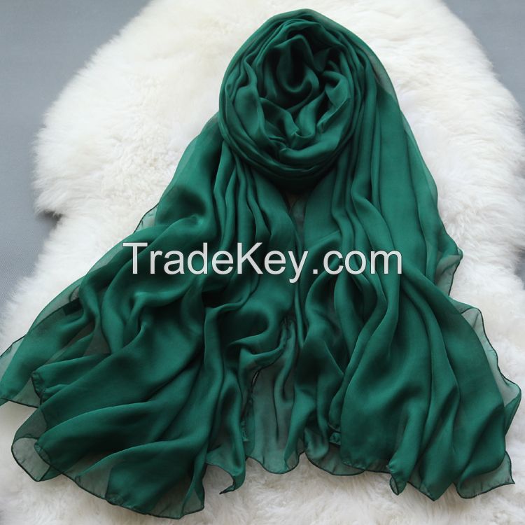 Mulberry silk scarf of chiffon silk with green