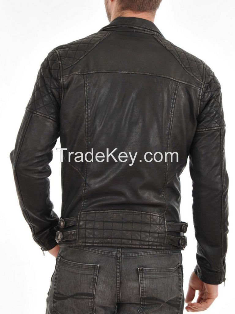  New Awesome Stylish Men\'s Motorcycle Lambskin Genuine Leather Bike Jacket 05