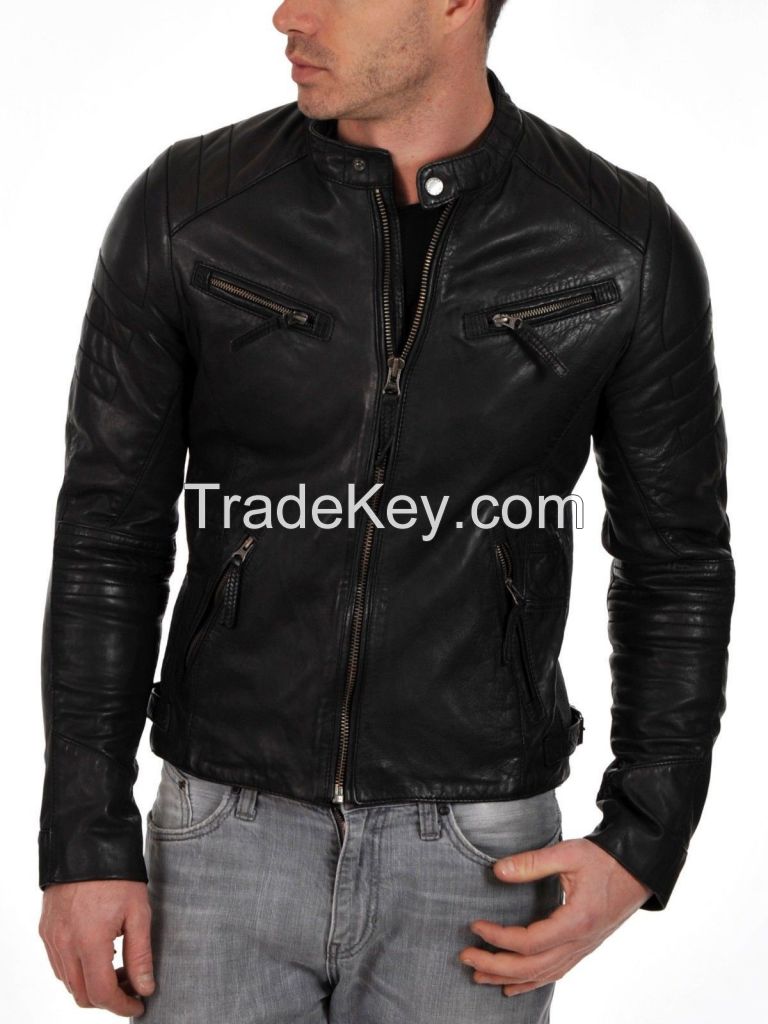  New Awesome Stylish Men\'s Motorcycle Lambskin Genuine Leather Bike Jacket 04