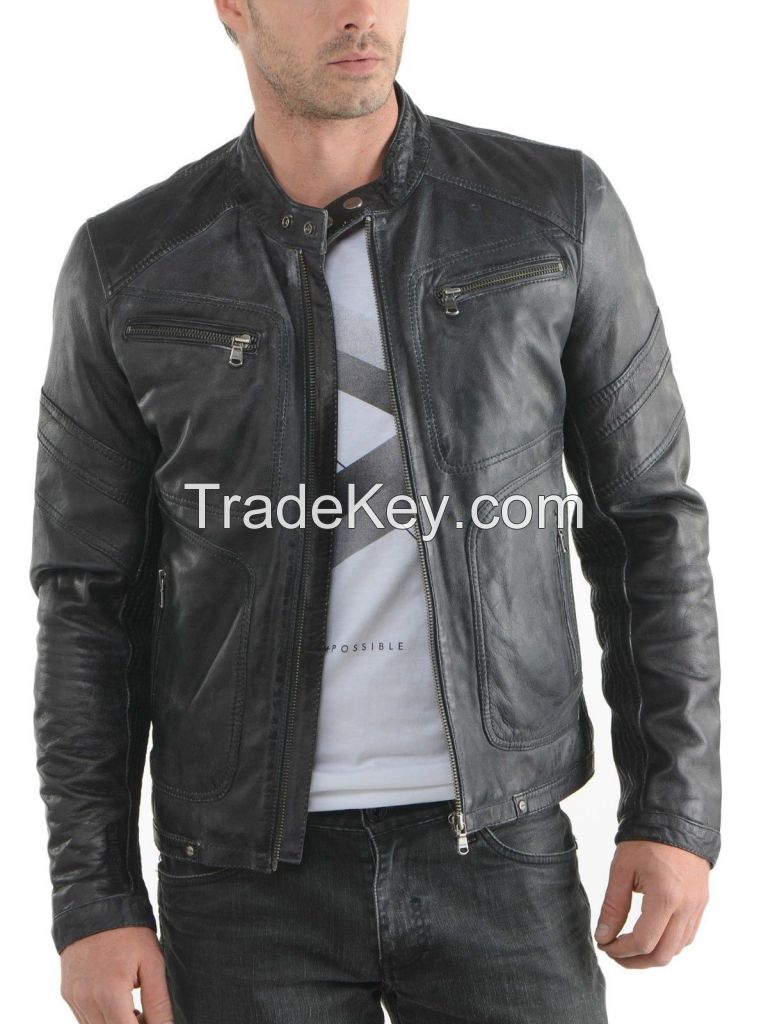  New Awesome Stylish Men\'s Motorcycle Lambskin Genuine Leather Bike Jacket 03