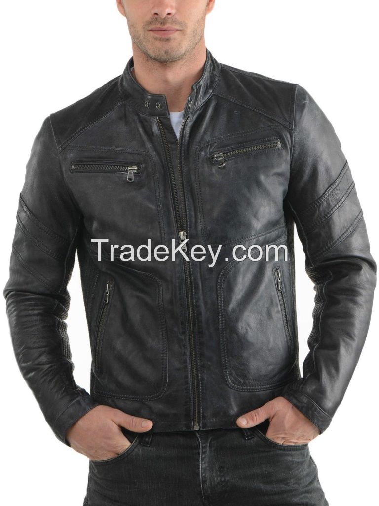  New Awesome Stylish Men\'s Motorcycle Lambskin Genuine Leather Bike Jacket 03