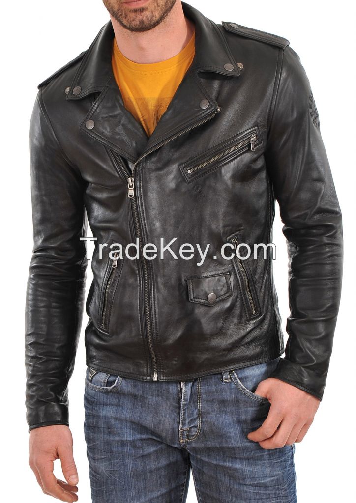  New Awesome Stylish Men\'s Motorcycle Lambskin Genuine Leather Bike Jacket 02