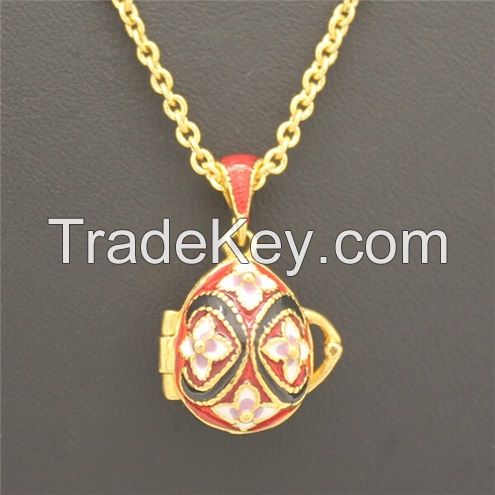 Solid sterling silver Faberge enameled flower egg pendant