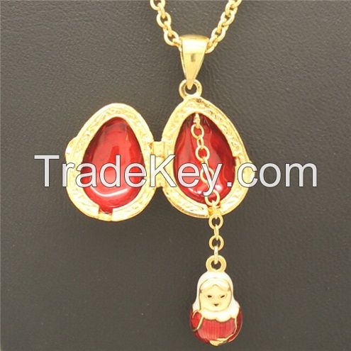 Ladybug Gold Plated Russian Style Faberge Easter Egg Enameled pendant necklace