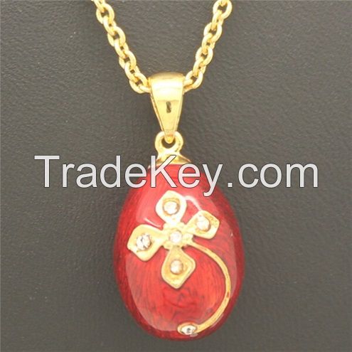 Fashion Jewelry Silver Faberge Enamel Egg Pendant Necklace