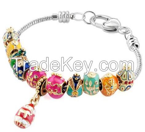 Personalized Fashion Jewelry enamel Easter Faberge egg bracelet for DIY