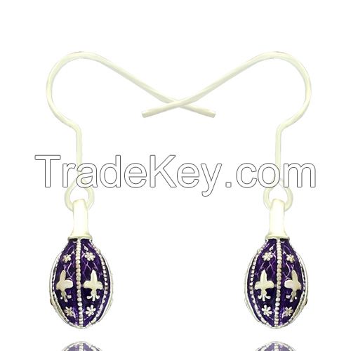 Fashion Jewelry Silver Faberge Enamel Egg dangle earring