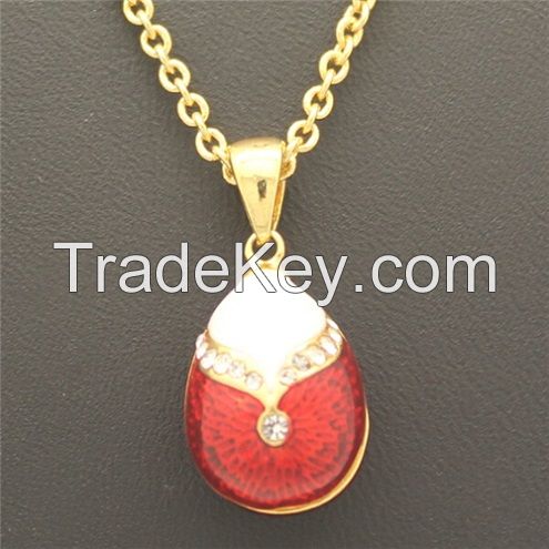 Fashion Jewelry Silver Faberge Enamel Egg Pendant Necklace