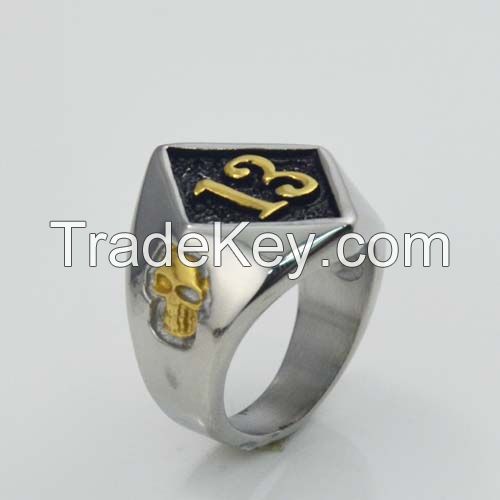  Number 13 Skull Biker Ring in Stainless Steel Jewelry