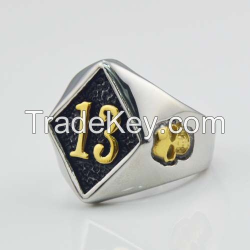  Number 13 Skull Biker Ring in Stainless Steel Jewelry