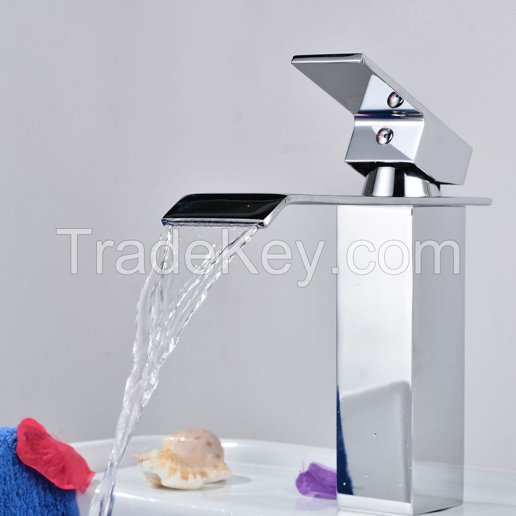 Modern Single Handle Waterfall Bathroom Sink Faucet (Chrome Finish)