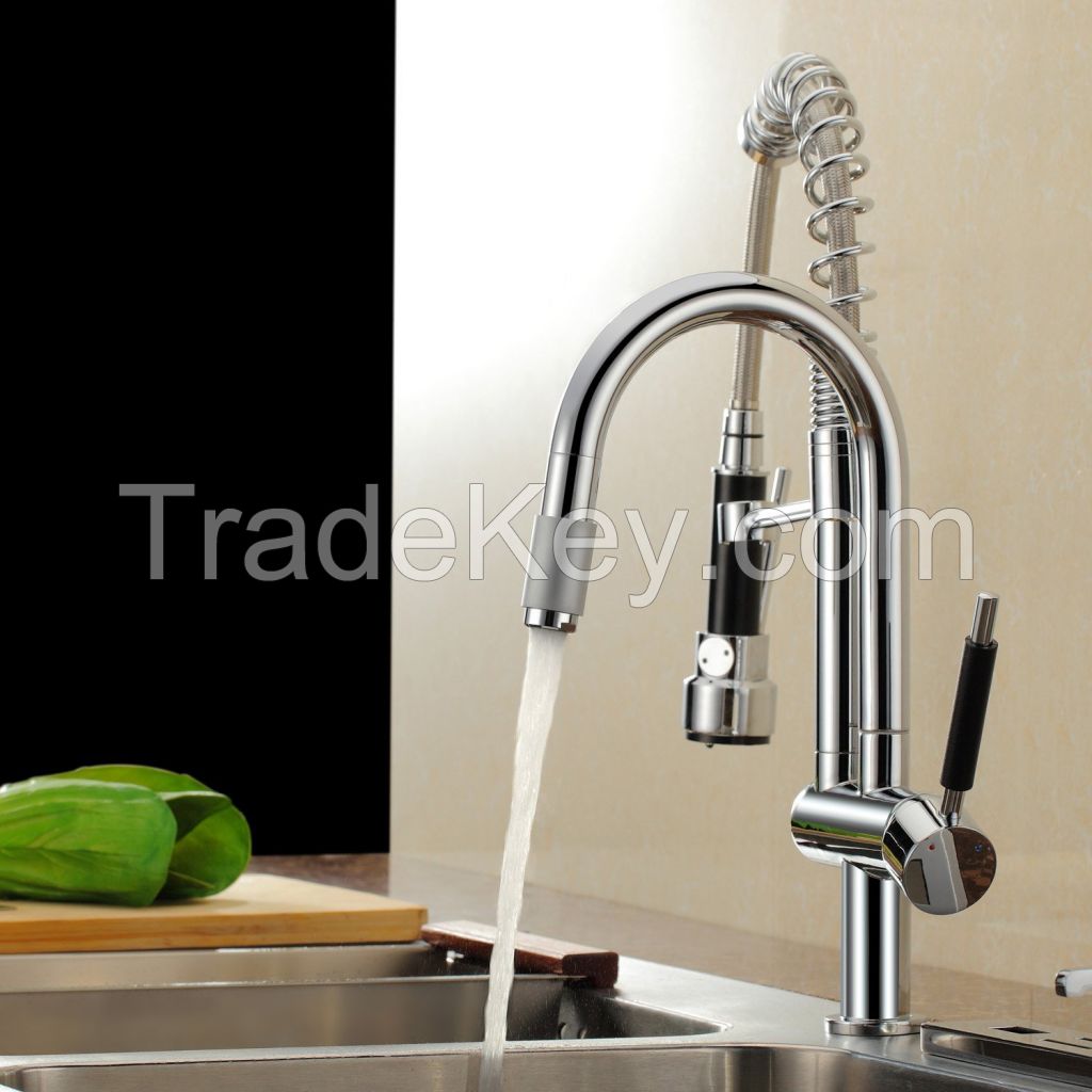 Brass Single Handle Pull Out Kitchen Faucet Mixer