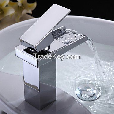 Modern Single Handle Waterfall Bathroom Sink Faucet (Chrome Finish)