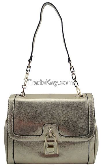 Lady&#039;s Gold Leather Shoulder Bag AKXR13