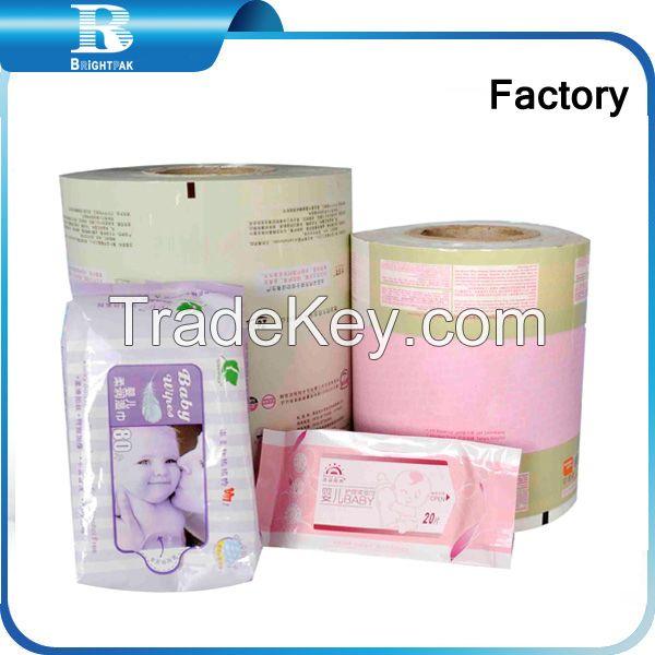 2015 plastic film packaging High Quality Transparent wet tissues PET packaging film, wrap wet tissues OPP plastic packing film roll