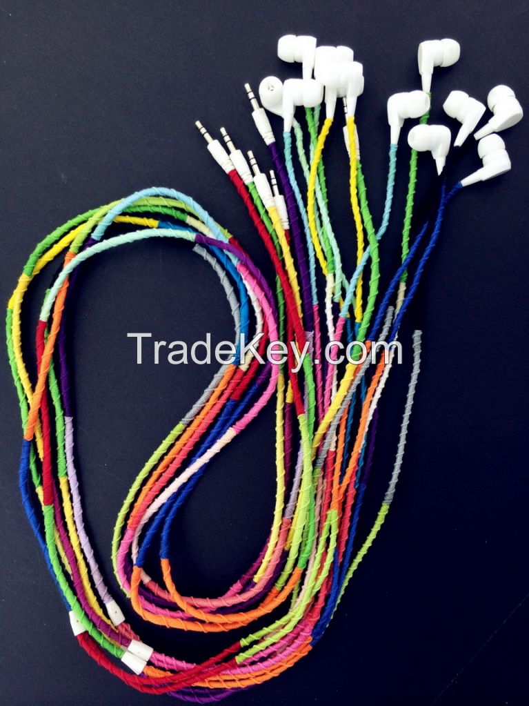 2015 sell hot Jamboo thread earphones with red yellow pink white bule urizons fashion in-ear earphones exquisite gift earphones