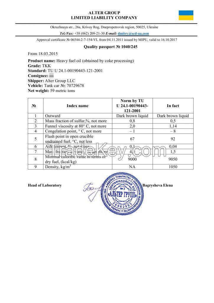 Heavy fuel oil TKK